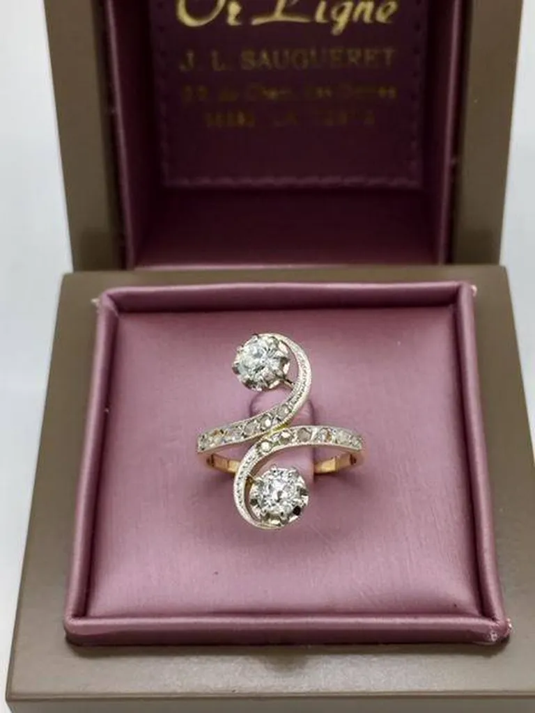 Bague ancienne toi et moi 2 ors 750/1000ème et diamants occasion Or Ligne La Teste Bassin d'Arcachon