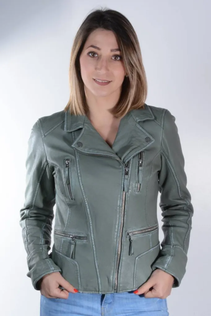 blouson perfecto cuir kaki Oakwood
