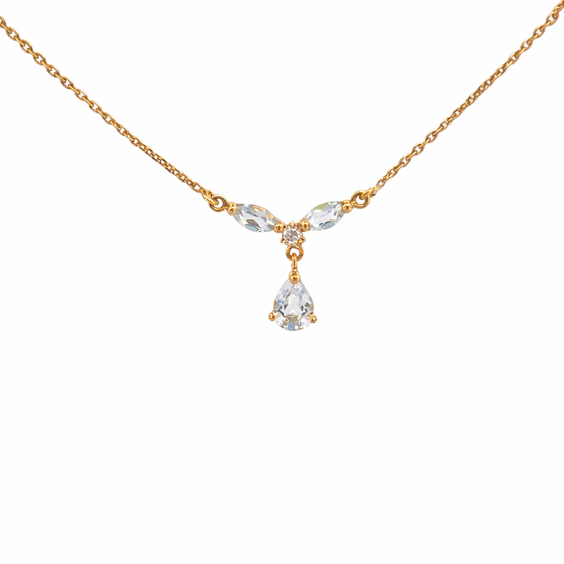 Bijou fin aigue marine taille poire et navette Or Ligne La Teste