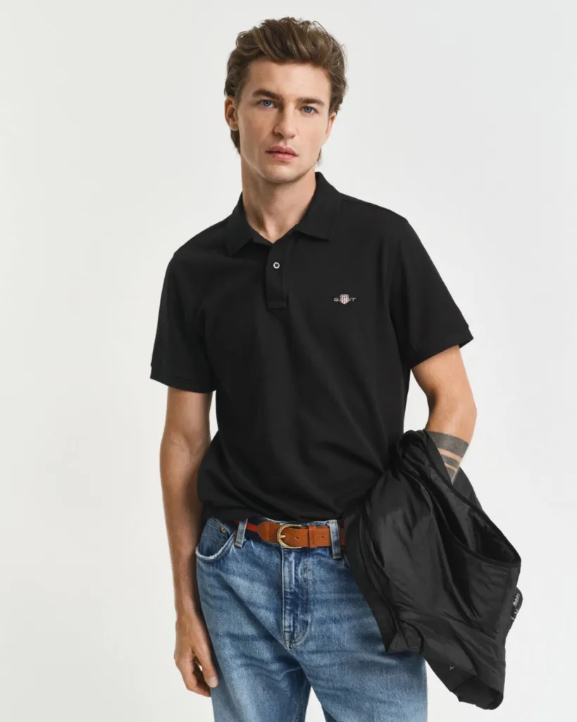 Où acheter le polo GANT Regular Fit en coton piqué Shield noir en Seine-Maritime