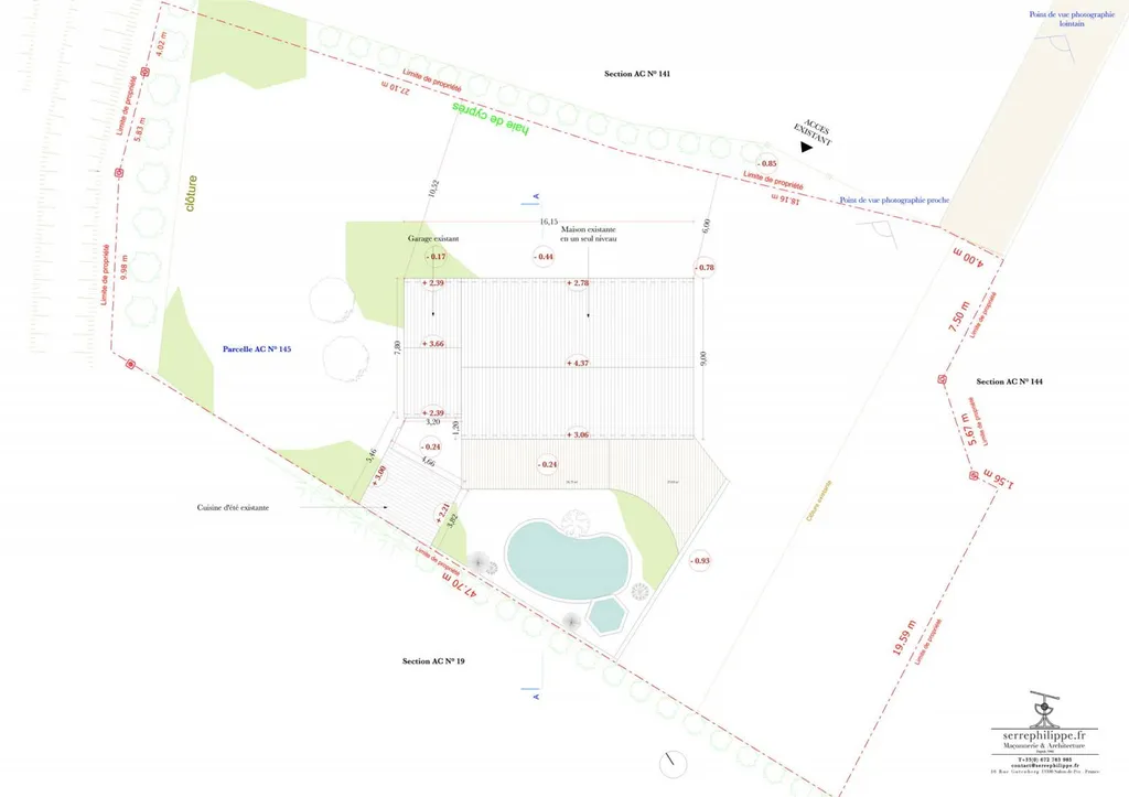 Plan de masse existant - Conception de l'extension d'une villa individuelle et d'un poolhouse à La Barben