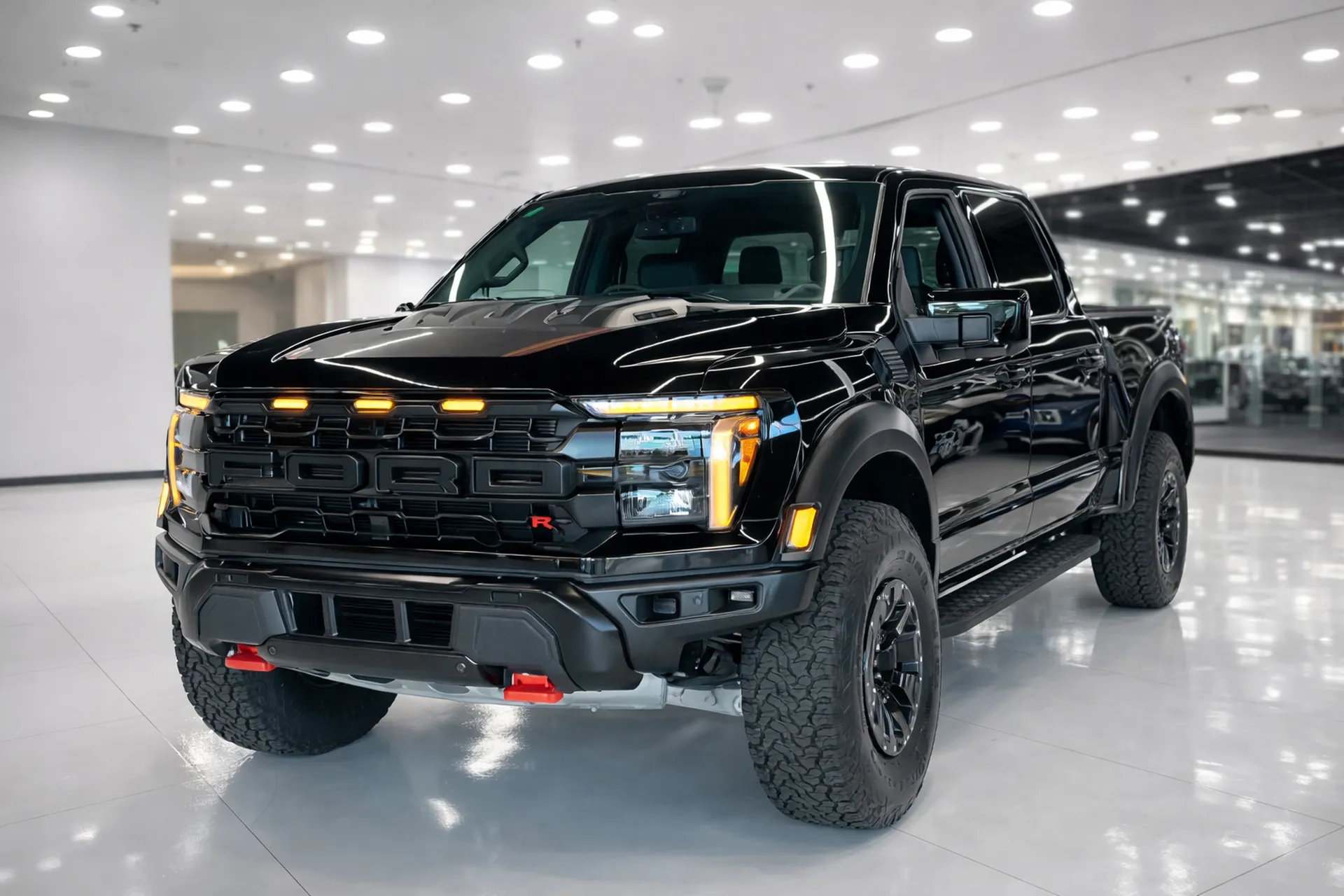 Ford F150 Raptor R noir import USA présenté en showroom premium en France