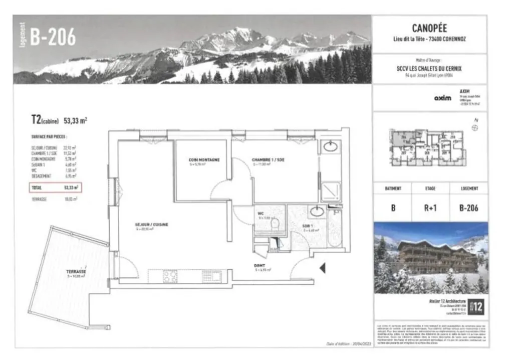 À vendre T2 cabine à Crest-Voland. Résidence Canopée, 350 m des pistes, vue Mont-Blanc.