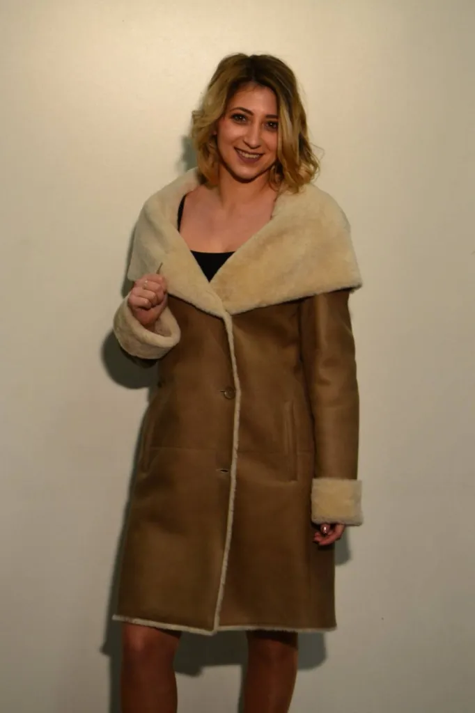 manteau agneau retourné beige femme