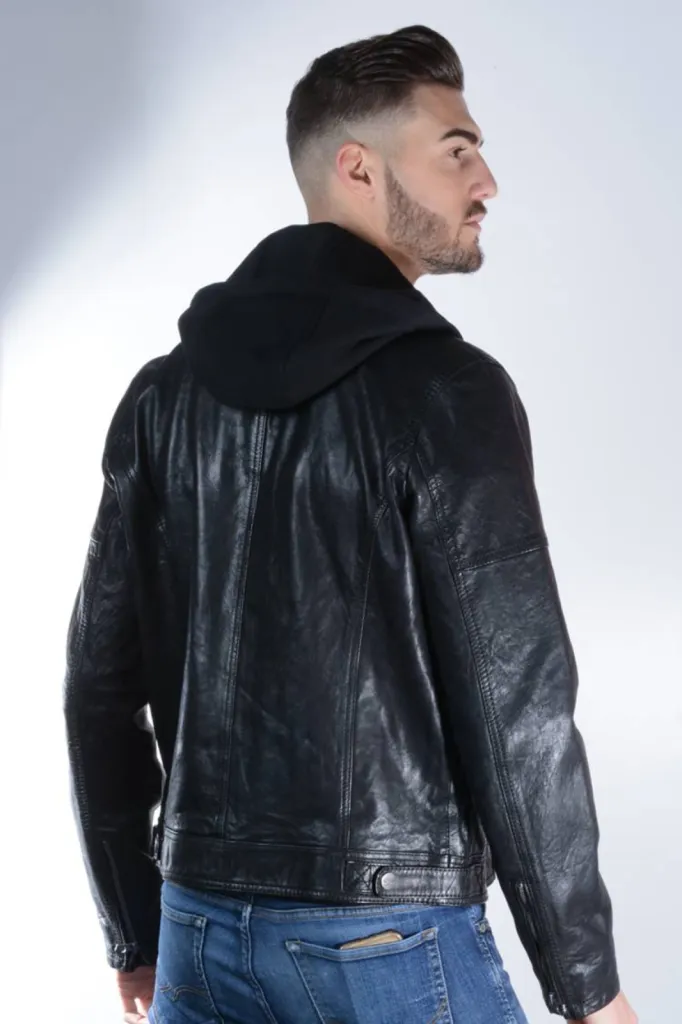 blouson cuir noir capuche Oakwood homme