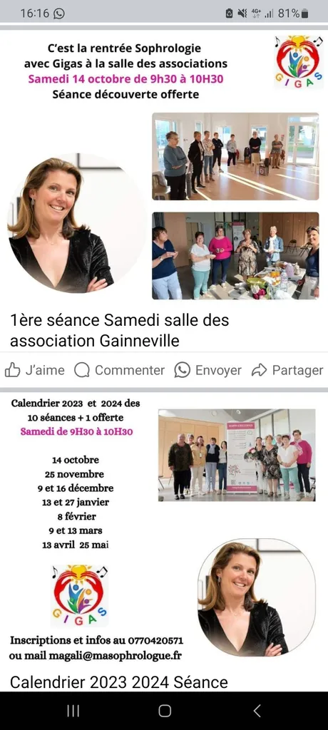 Séance collective de sophrologie à Gainneville