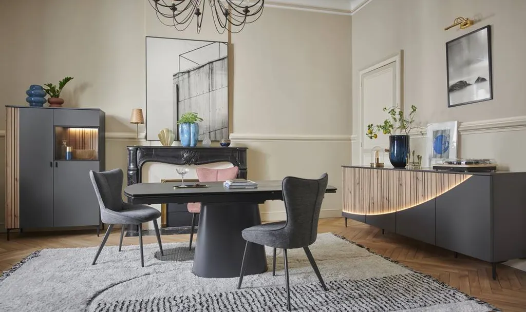 Vente d'une salle à manger complète Française en céramique avec pied métal TOPAZE