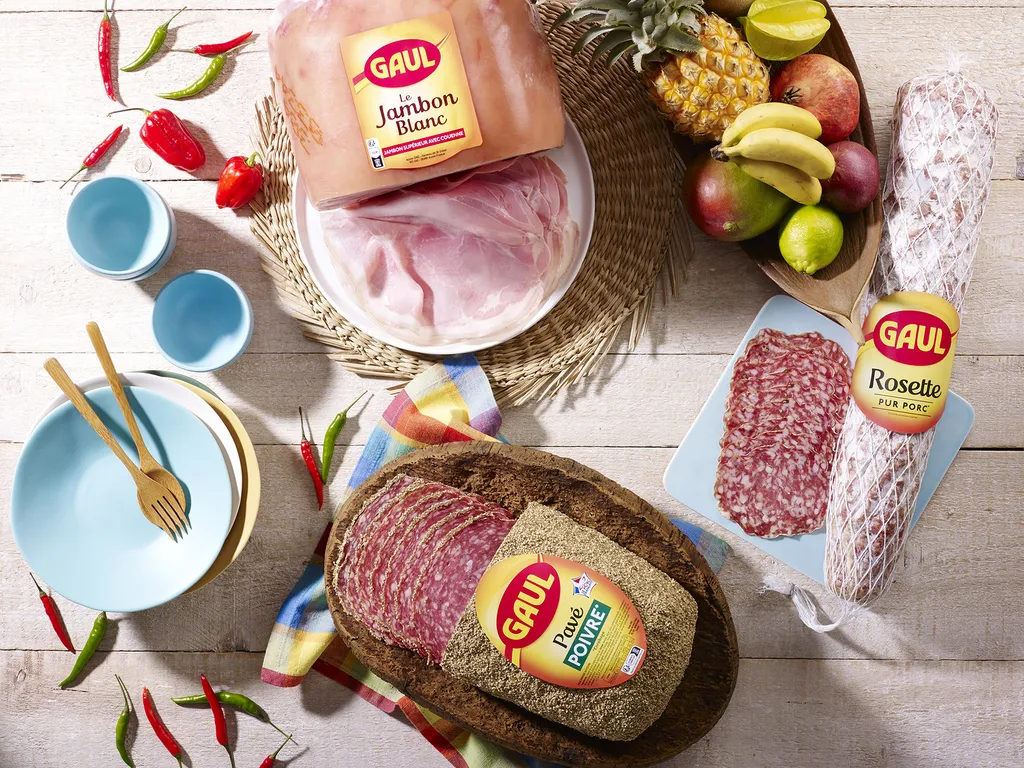 photographe culinaire pour l'industrie agroalimentaire à Lyon ambiance multi produits pavé poivré jambon blanc rosette