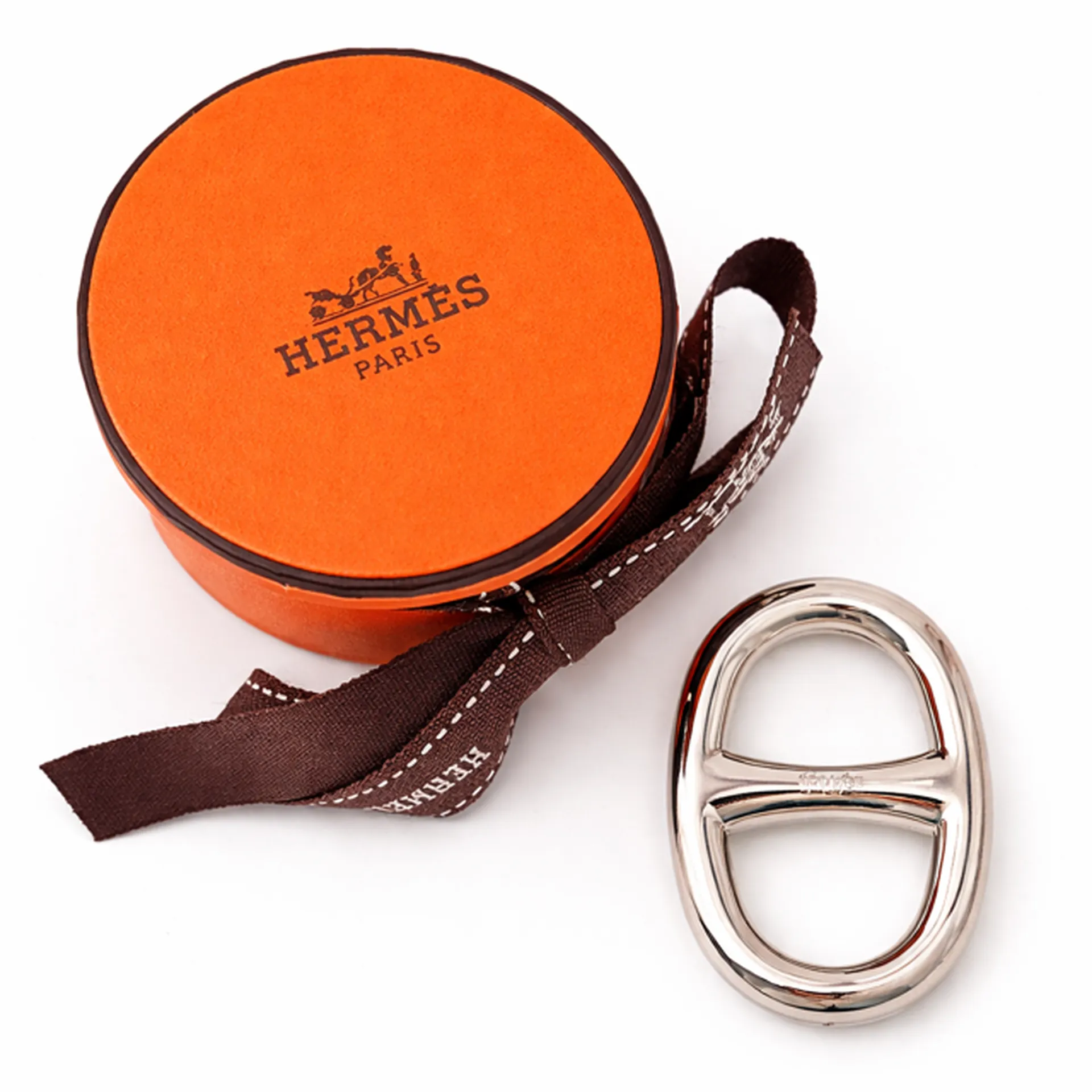 Anneau de carré Hermès Chaîne d’Ancre en acier palladié en dépôt-vente chez Or Ligne à La Teste-de-Buch Bassin d’Arcachon