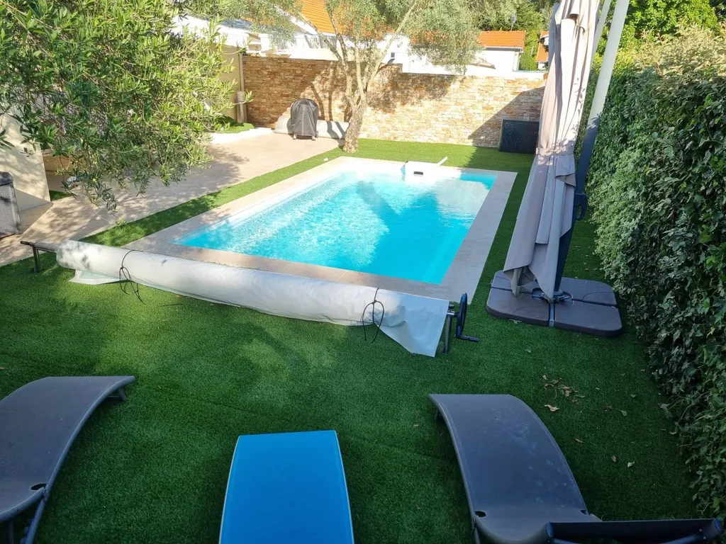 piscine dans jardin vert