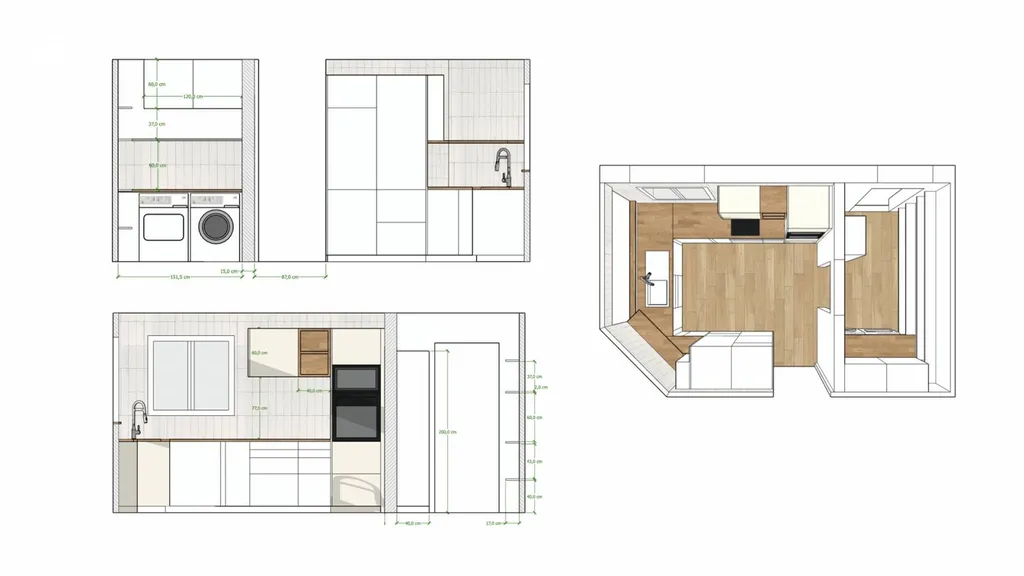 Architecture d’intérieur – Aménagement d’une cuisine ouverte avec arrière-cuisine à Bouc-Bel-Air, cloison à galandage, éclairage encastré et carrelage haute résistance pour un usage optimisé