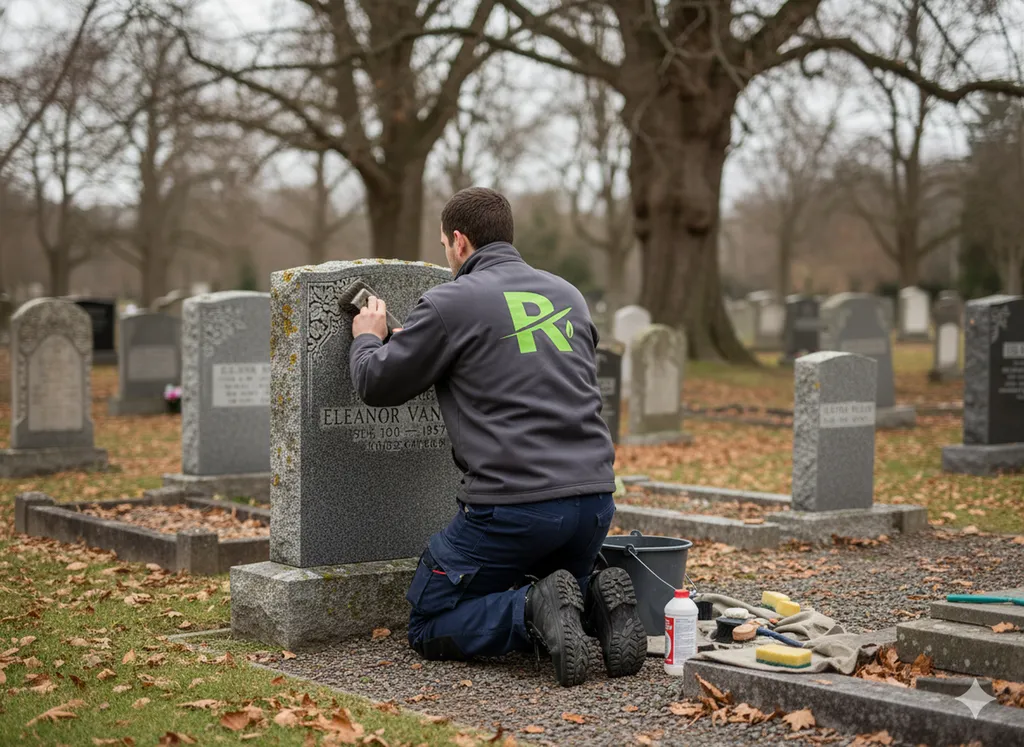 Entretien de monuments funéraires à Haguenau : nettoyage de pierre tombale, désherbage, graviers, fleurs et remise en état soignée avec intervention respectueuse et discrète toute l’année