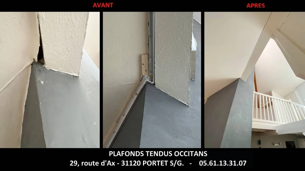  CAGE D'ESCALIER / BUREAU EN MEZZANINE : PLAFONDS IRRÉGULIERS À COLOMIERS Plafonds Tendus Occitans Toulouse