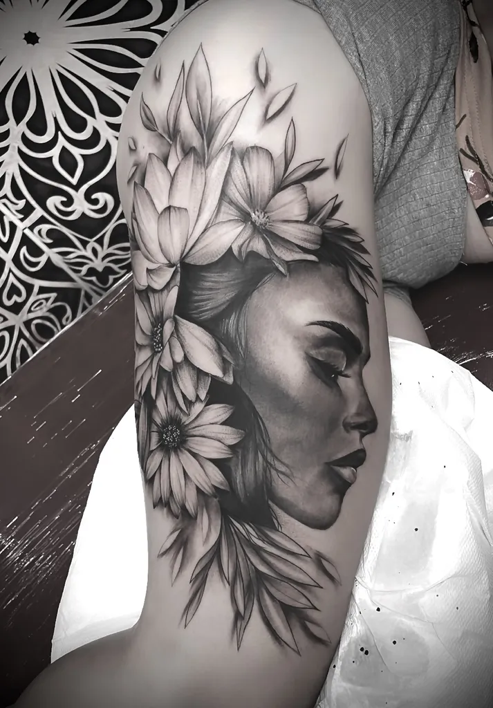 Profil de femme avec des fleurs