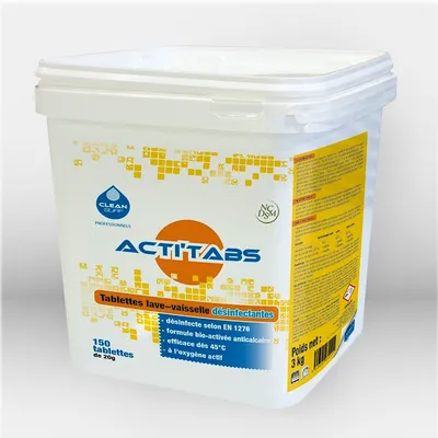Pastilles lave-vaisselle Acti Tabs 3 kg seau 150 unités pour lavage professionnel de la vaisselle en machine, idéales pour restaurants, hôtels et collectivités, offrant une solution pratique, efficace et économique pour le dégraissage et la brillance de l