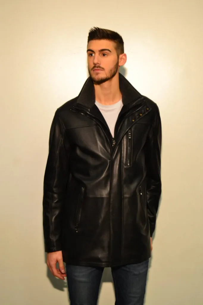 parka cuir noir Giovanni homme