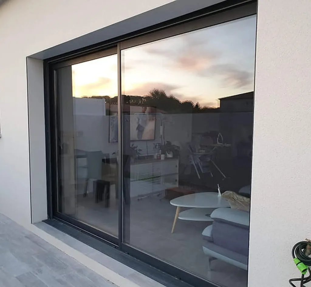 Pose baie vitrée aluminium gris anthracite à rupture de pont thermique à Pézenas dans l’Hérault 34120