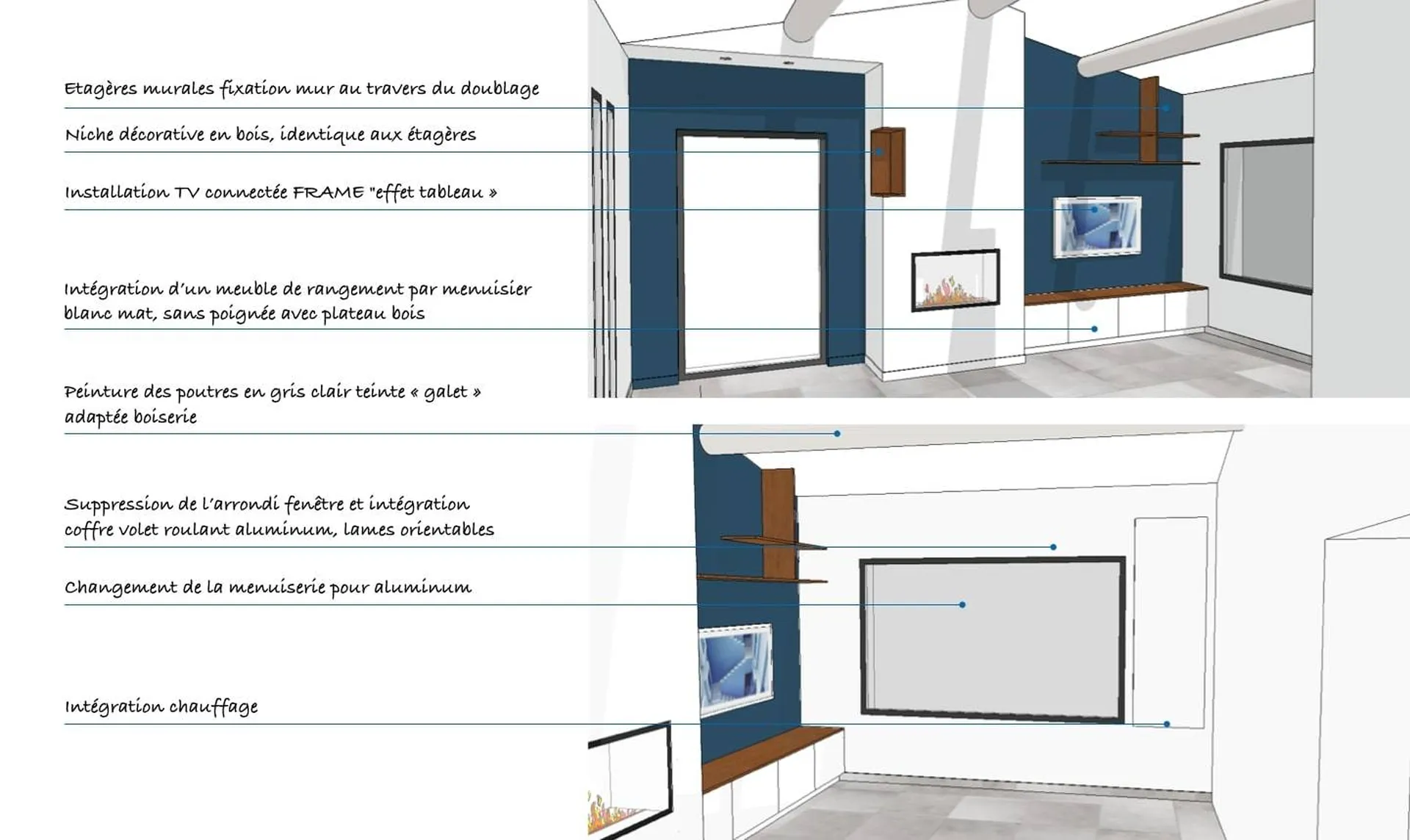 Architecte d'intérieur : Avant-projet en architecture d'intérieur pour l'aménagement d'une maison à Aix-en-Provence, incluant transformation avec coupes, plans, élévations et esquisses visuelles