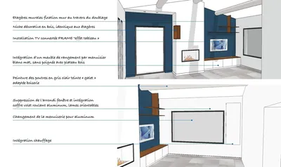 Architecte d'intérieur : Avant-projet en architecture d'intérieur pour l'aménagement d'une maison à Aix-en-Provence, incluant transformation avec coupes, plans, élévations et esquisses visuelles