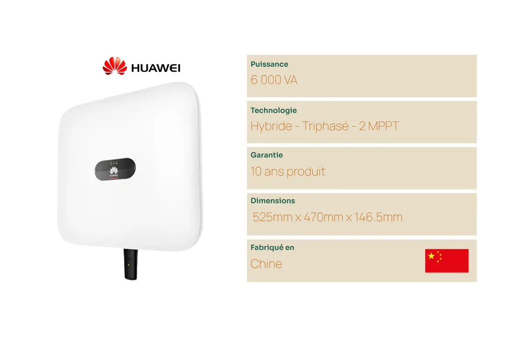 Onduleur Huawei SUN2000-6KTL-M1 triphasé pour autoconsommation solaire