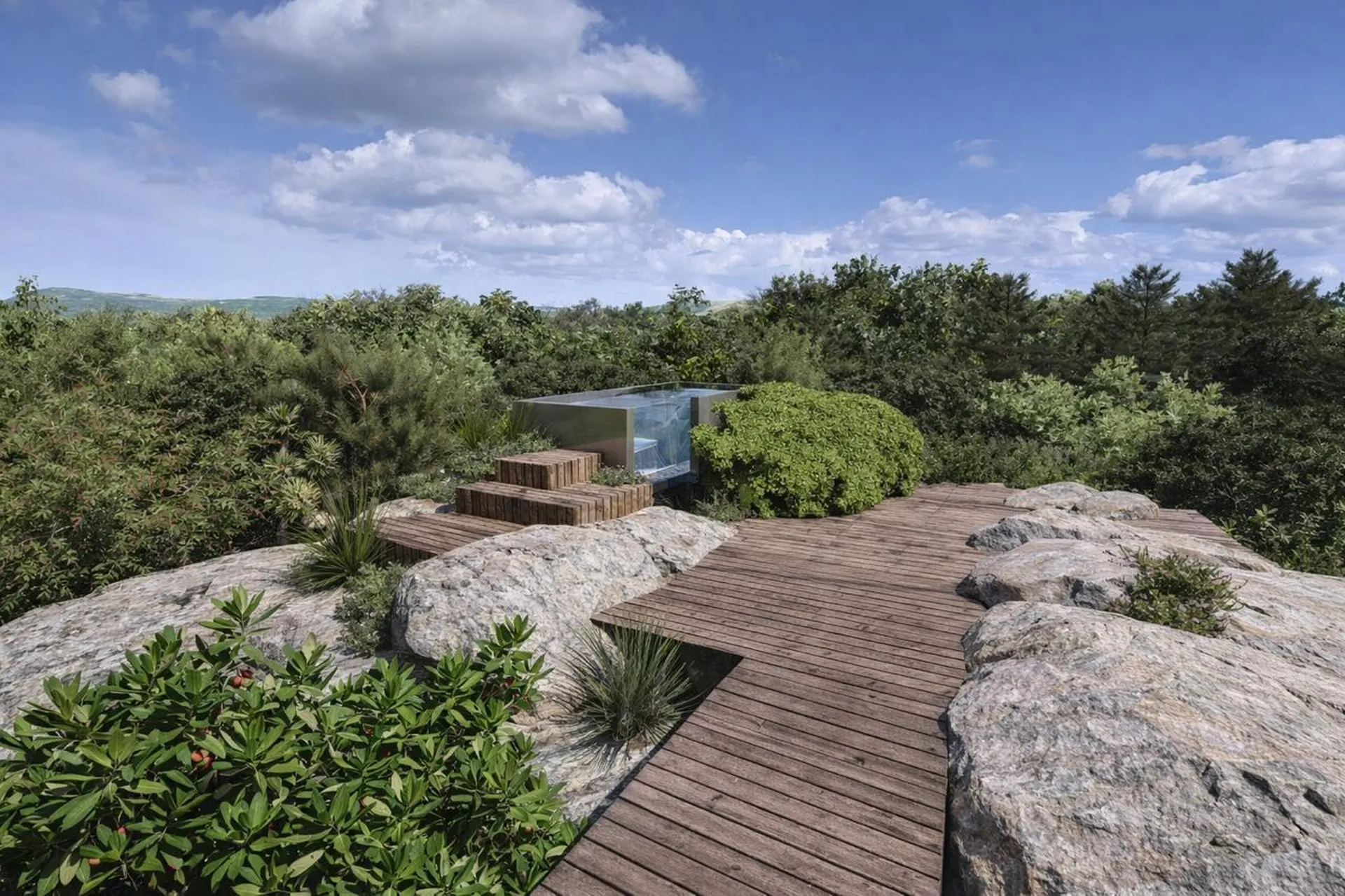 Etude d'un spa inox fond et parois vitrés en Corse