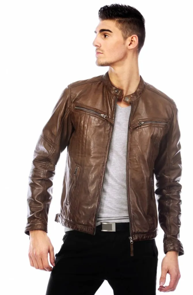 blouson cuir marron Giovanni homme