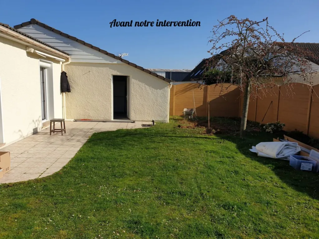 Pose et agrandissement d'une terrasse en dalle céramique sur plot et rail aluminium à Montivilliers proche Le Havre