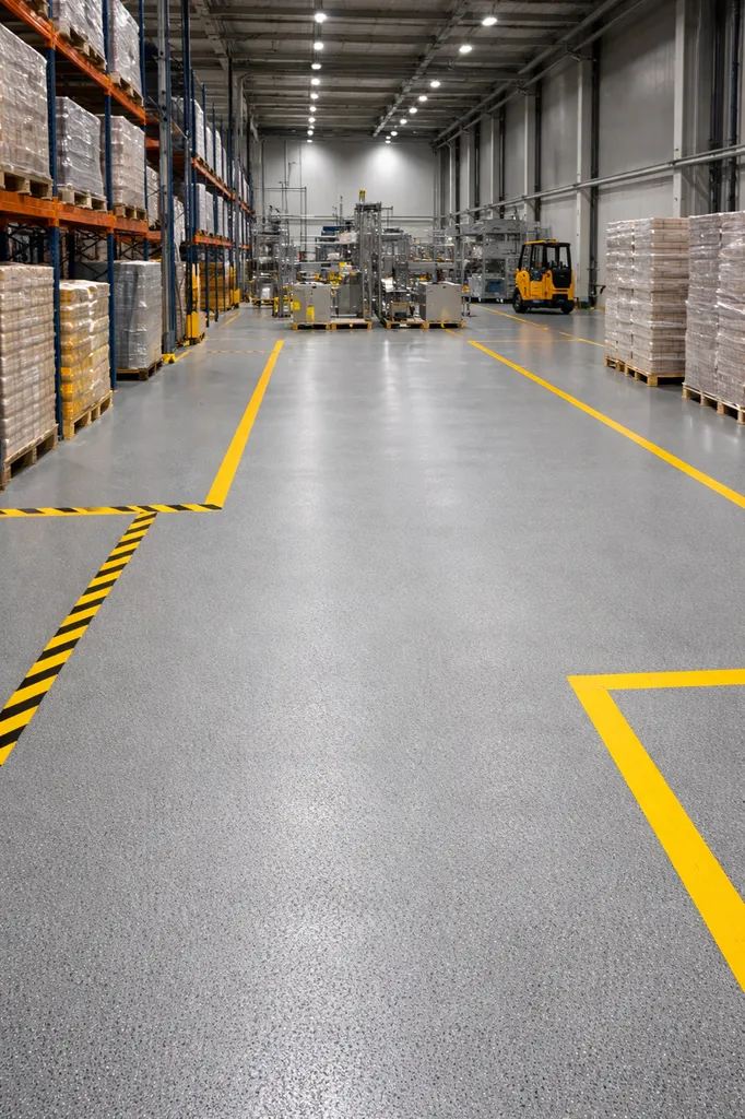 Réalisation d’un revêtement de résine technique haute résistance pour zone de manutention industrielle soumise à trafic intensif située à Saint-Émilion, à proximité immédiate de Libourne en Gironde