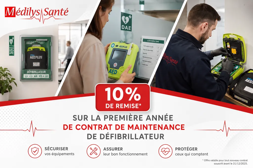 Maintenance annuelle d'un défibrillateur DAE réalisée par un technicien spécialisé en équipements de secours à Annecy