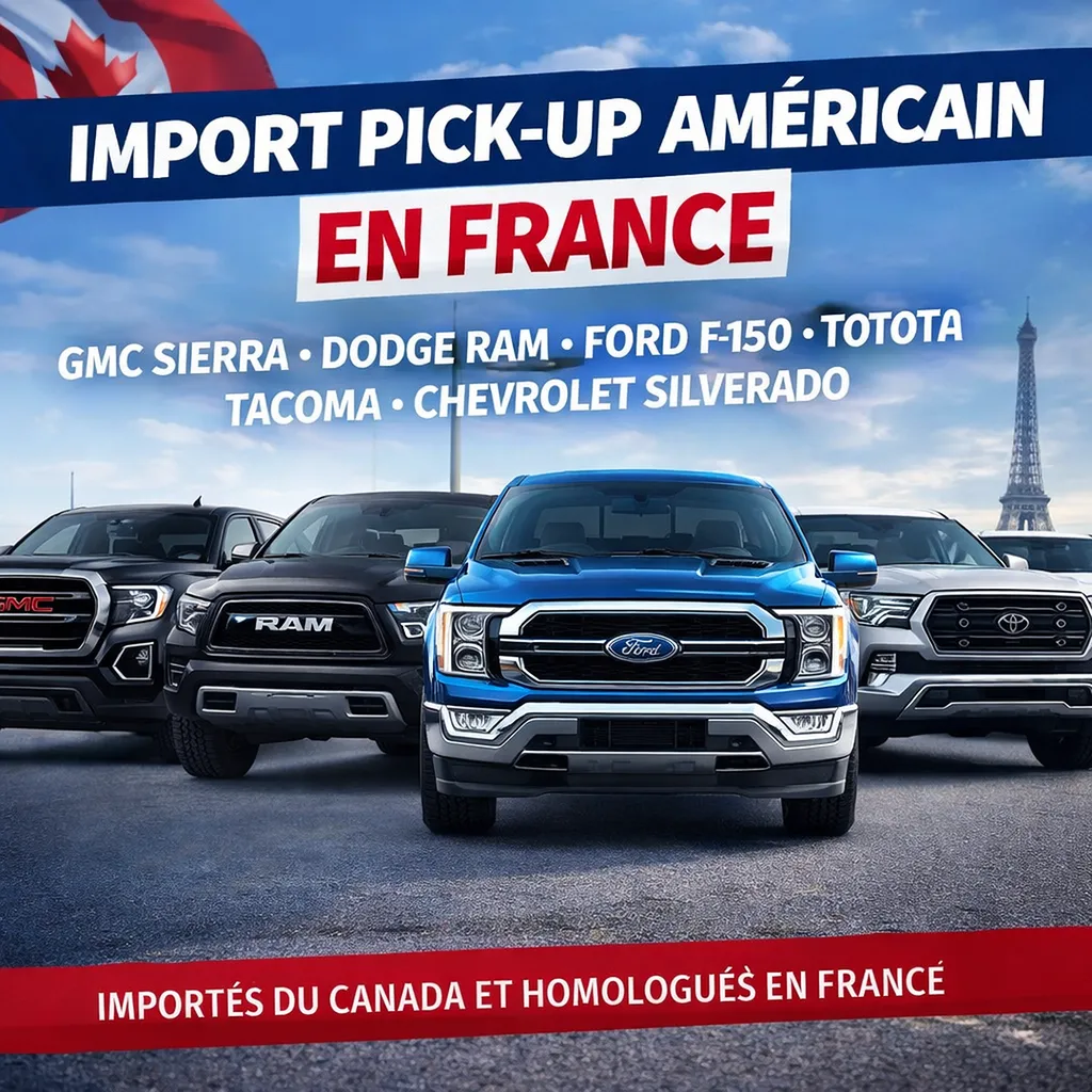 Import pick-up américain en France depuis le Canada : GMC Sierra, Dodge RAM, Ford F150, Toyota Tacoma et Chevrolet Silverado homologués