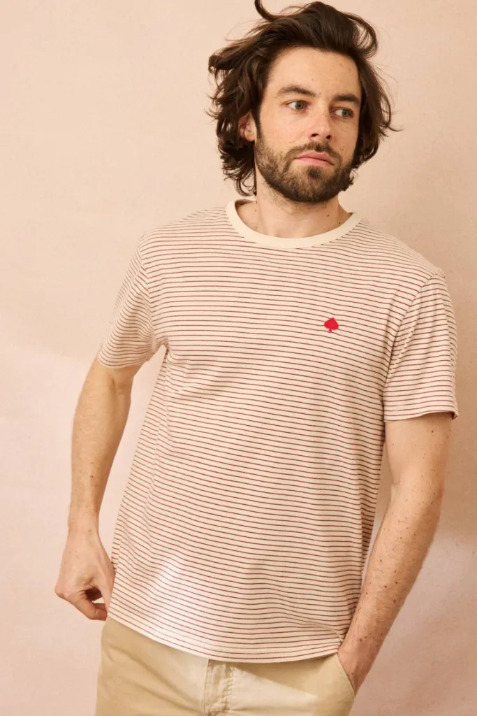 T-shirt rayé rouge JAQK Homme en coton bio chez La Suite by Urban Chic à Dieppe 