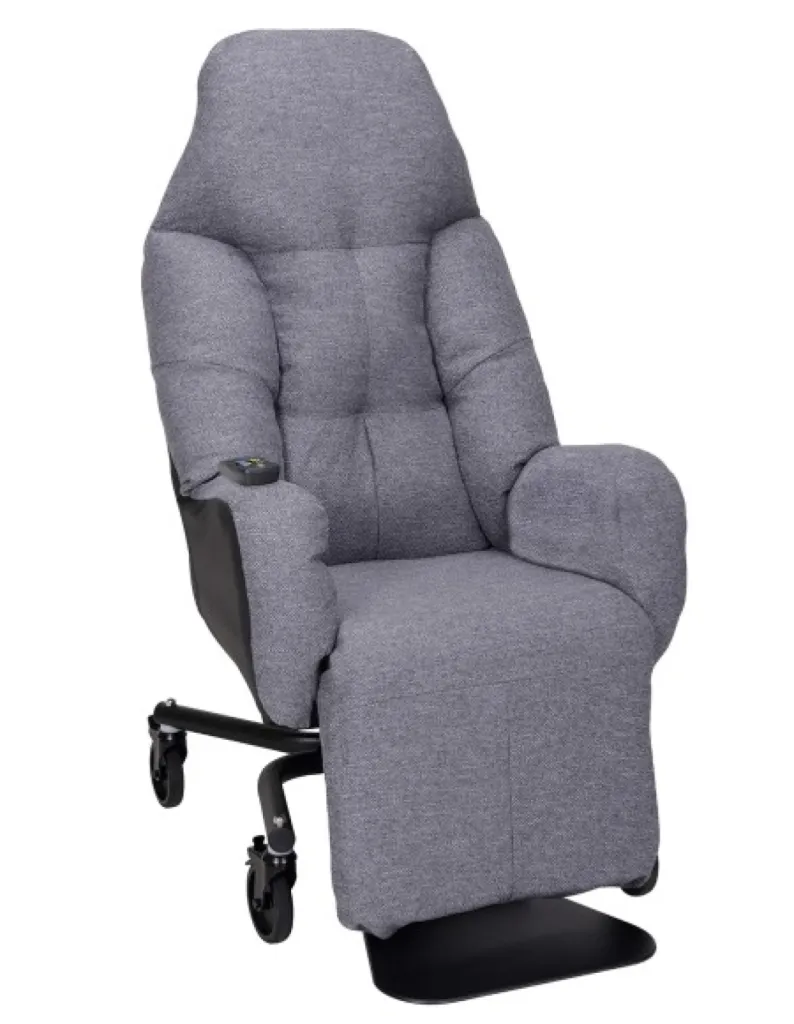 Fauteuil à pousser Liberty E II avec 1 moteur, dossier ergonomique et revêtement anti-feu certifié pour usage médical
