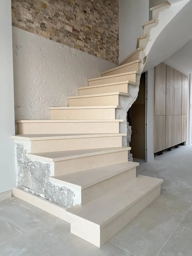 Réalisation d'un escalier sur-mesure en pierre de combe brune à Port Camargue