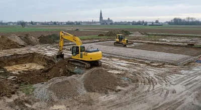 Terrassement pour fondations et construction de maison neuve avec excavation décaissement remblaiement et préparation terrain pour dalle béton à Erstein proche Strasbourg