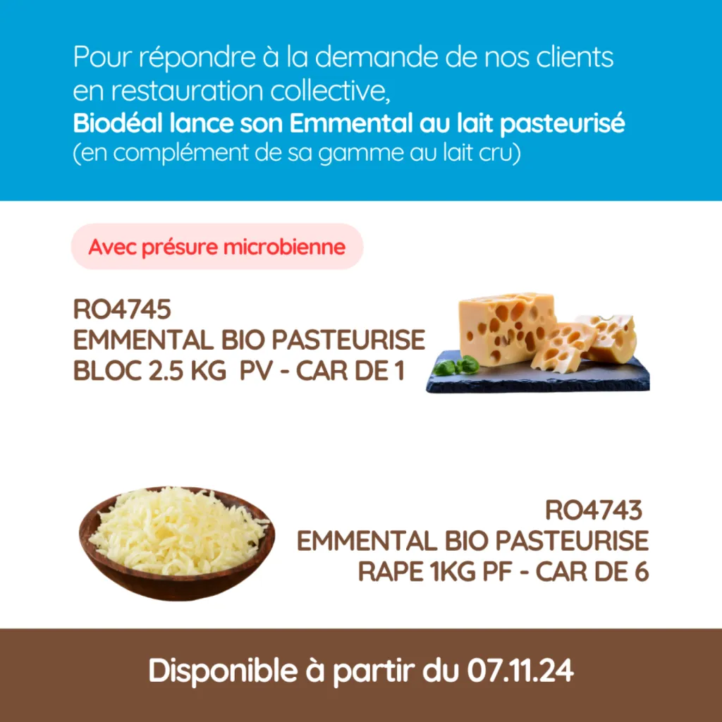 Emmental pasteurisé bio pour restauration collective