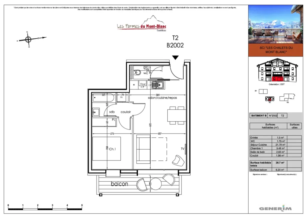 appartement T2 vue est à combloux