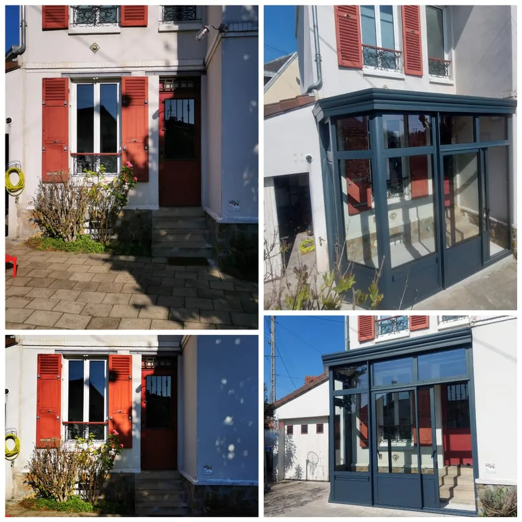 Construction d'un sas d'entrée vitré en aluminium gris RAL 7016 à Sartrouville 78500 dans les Yvelines