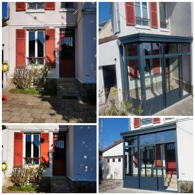 Construction d'un sas d'entrée vitré en aluminium gris RAL 7016 à Sartrouville 78500 dans les Yvelines