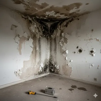 Murs humides et moisis dans un logement à Gradignan, nécessitant une intervention d'expert.