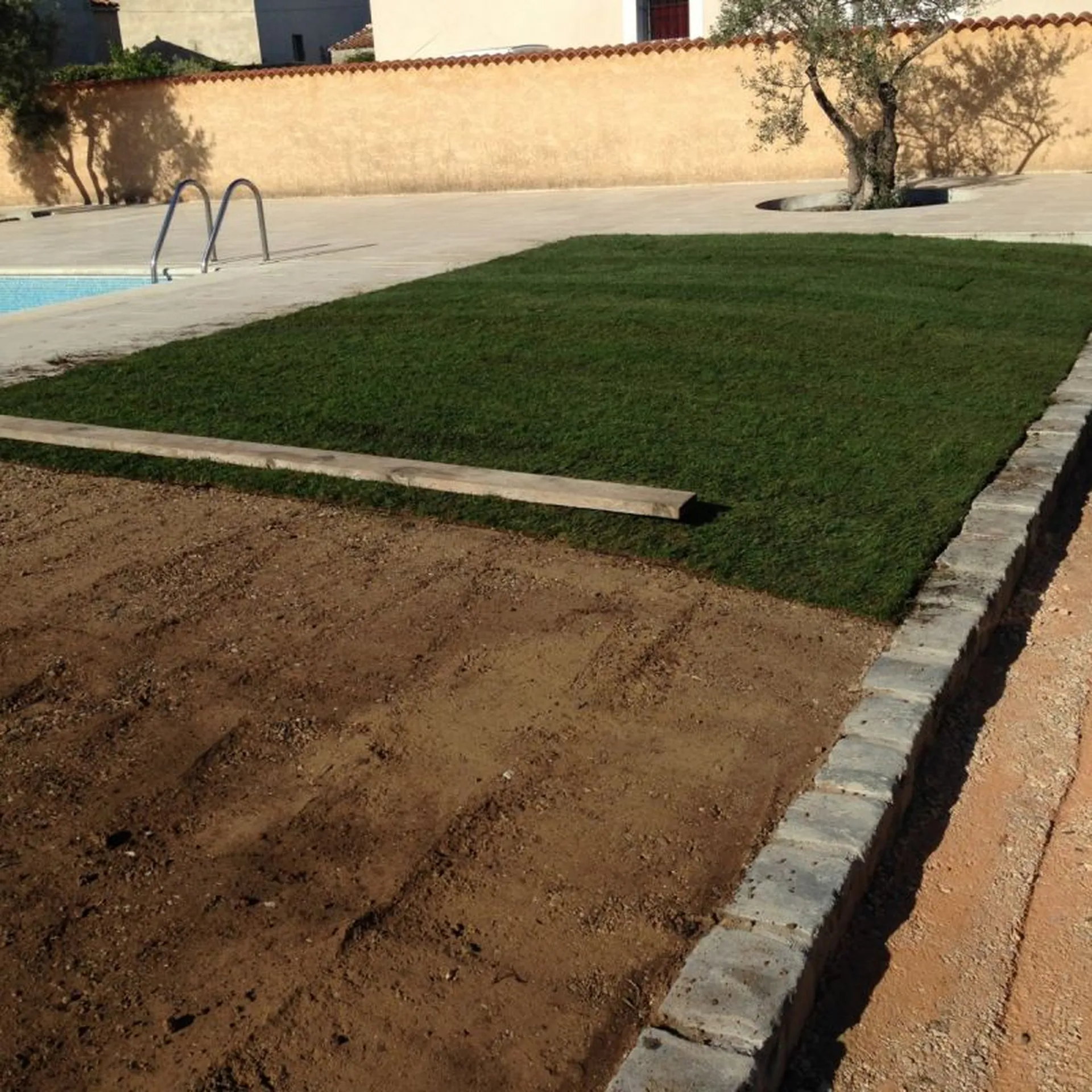 mise en place du gazon en plaque