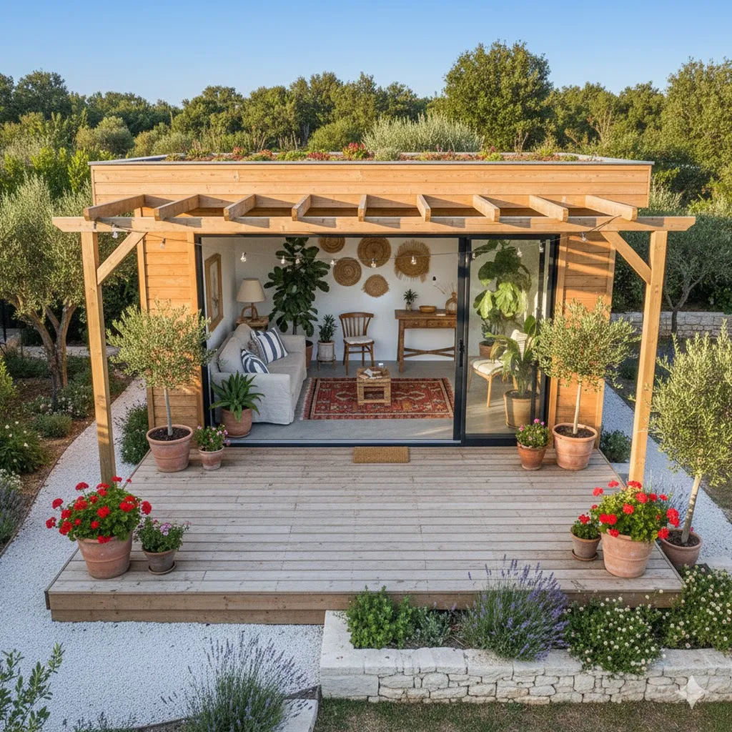 Rc.15m² bureau de jardin avec Terrasse en Bois 