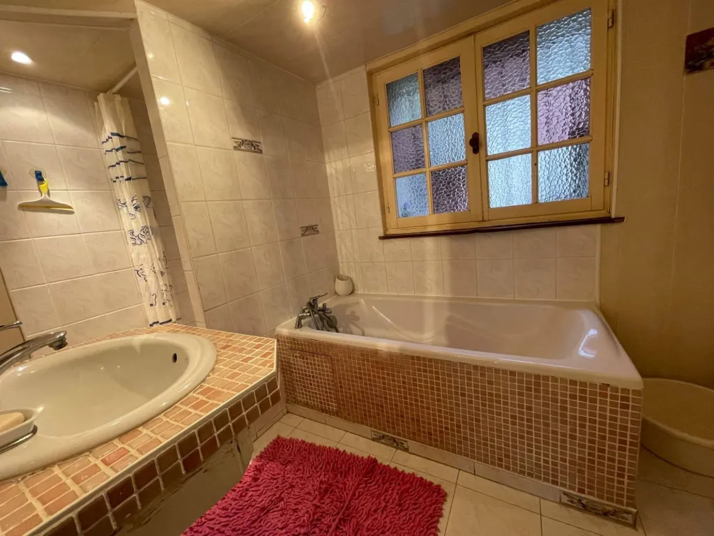 Une salle de bains avec douche et baignoire