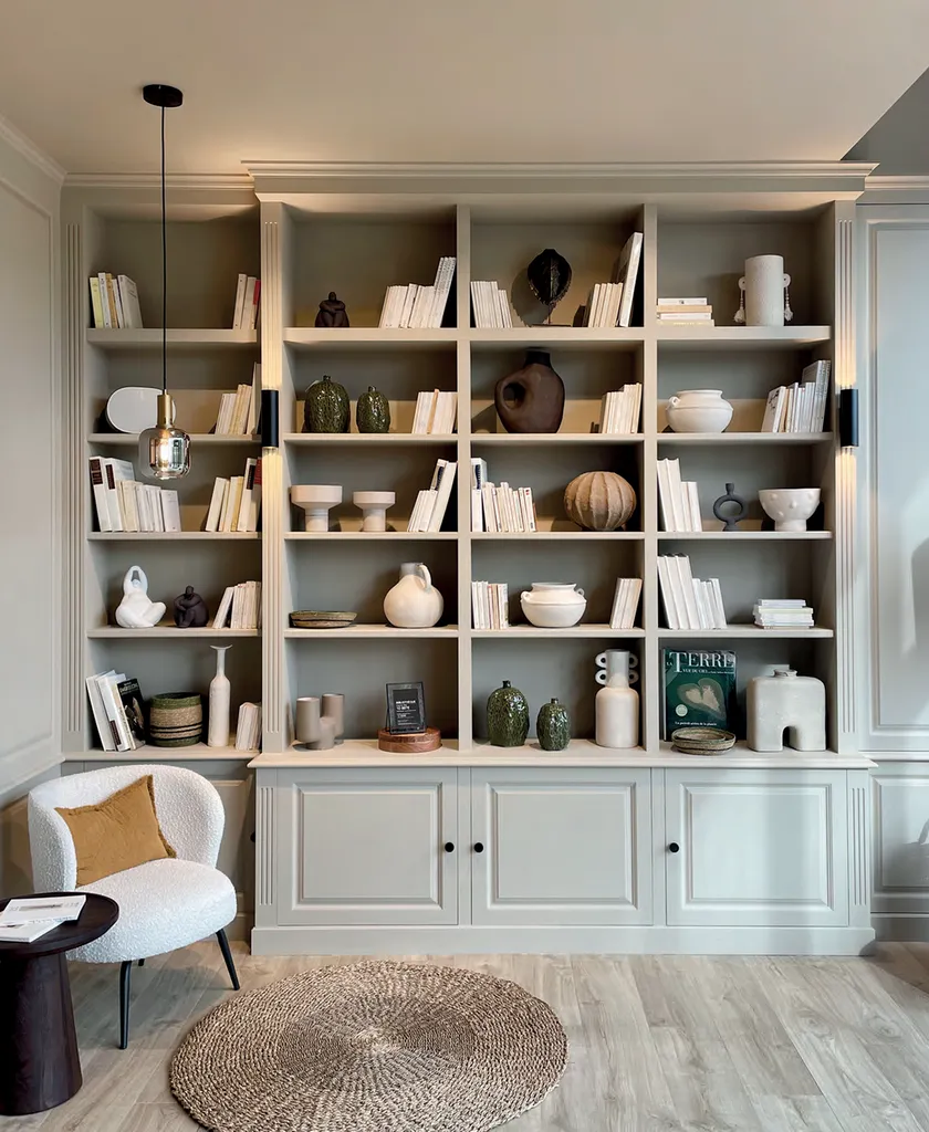 Bibliothèque au style traditionnel avec façades à cadres, corniches et pilastres près de Toulouse en Haute Garonne