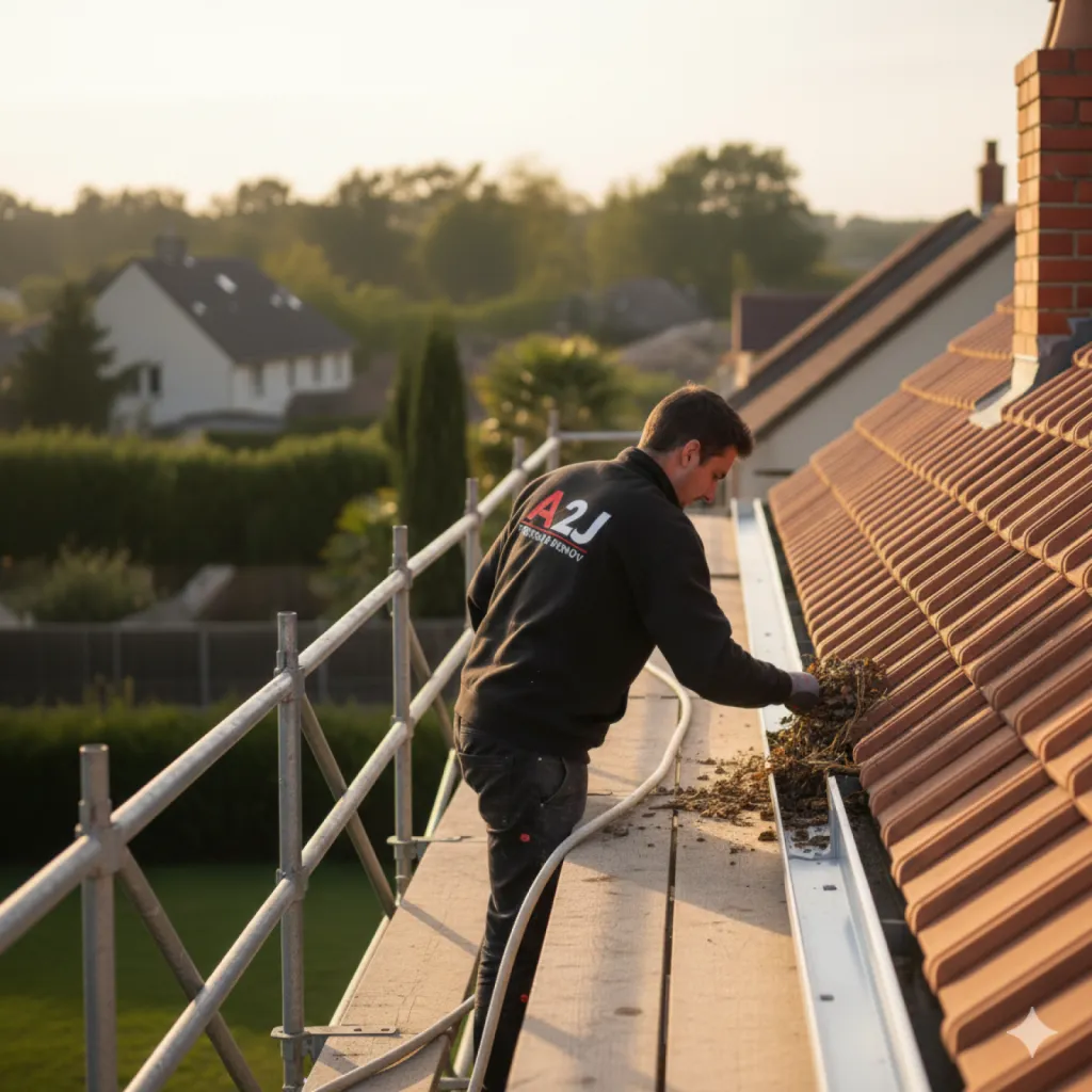 Nettoyage, entretien et débouchage de gouttières et chéneaux à Marseille, Aix-en-Provence et Vitrolles avec A2J Toiture & Renov’ artisan zingueur