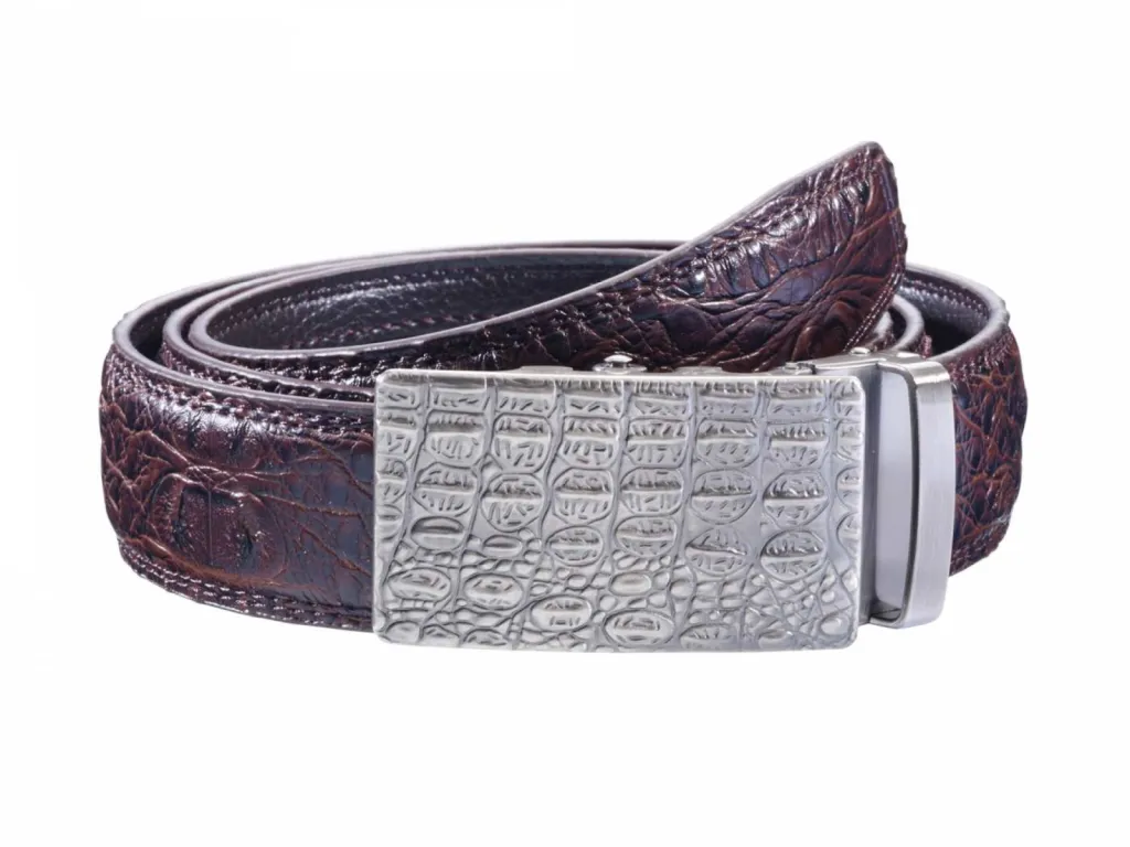  Photographe packshot maroquinerie CEINTURE MARRON CROÛTE DE CUIR STYLE CROCODILE BOUCLE AUTOMATIQUE