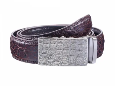  Photographe packshot maroquinerie CEINTURE MARRON CROÛTE DE CUIR STYLE CROCODILE BOUCLE AUTOMATIQUE