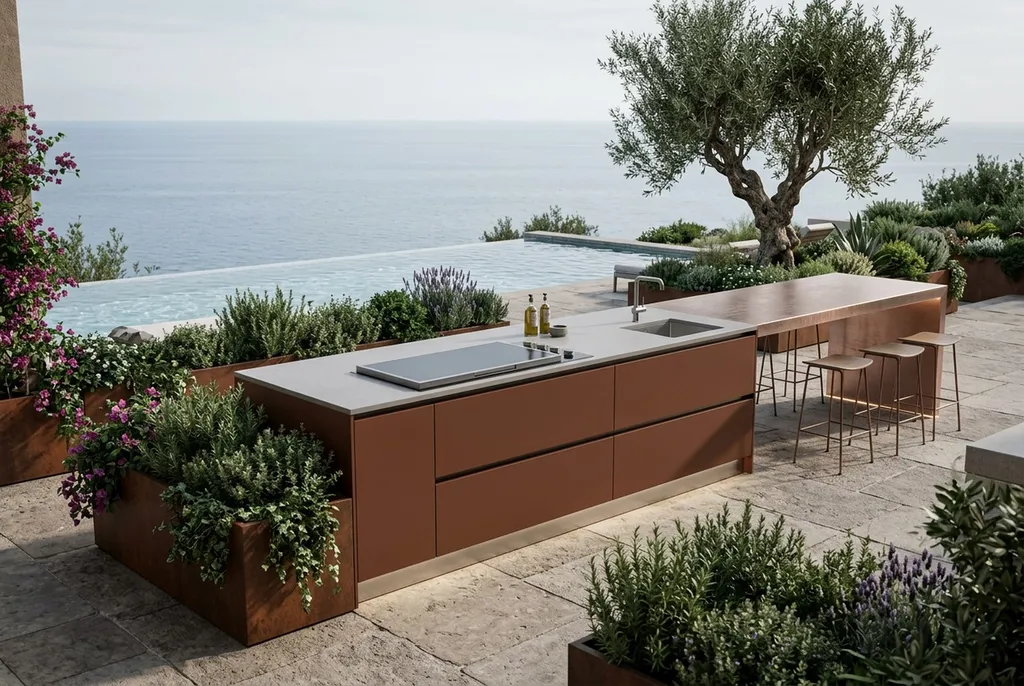 Cuisine extérieur en inox thermolaqué Bord de mer à Saint Tropez