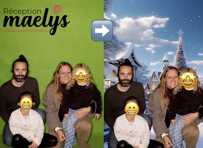 Avant/après incrustation sur fond vert animation photo avec Robot Photo Miroir pour un arbre de Noël d'entreprise à Aix-en-Provence
