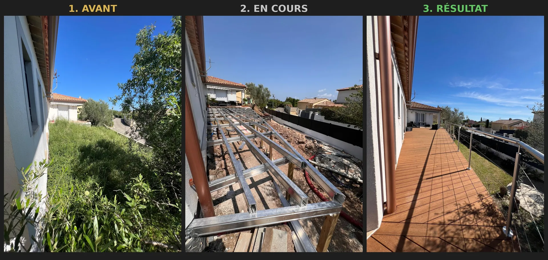 Création de jardin de zéro, arrosage automatique sur puits, terrasse bambou et 360 végétaux à La Garde