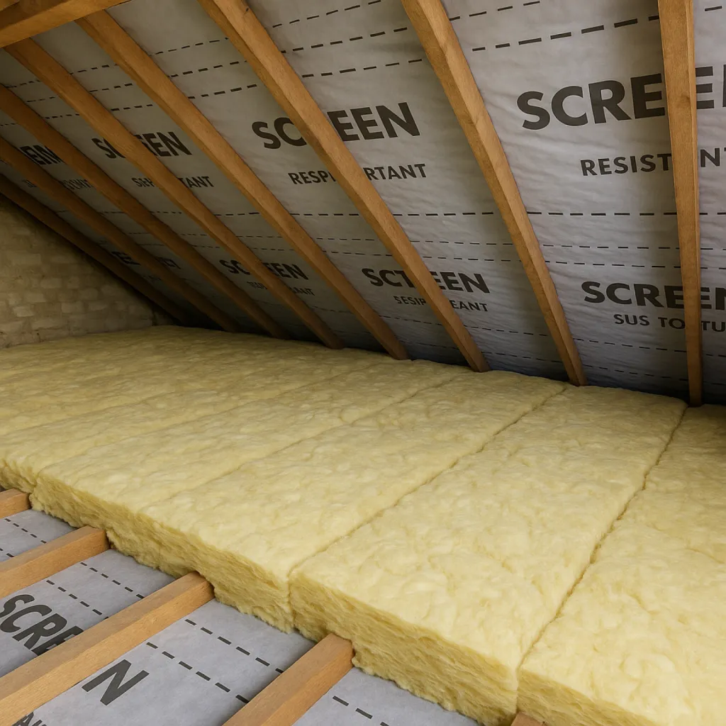 Isolation des combles avec laine minérale épaisseur 260 mm et pose d’écrans sous toiture respirants à Paris (75)